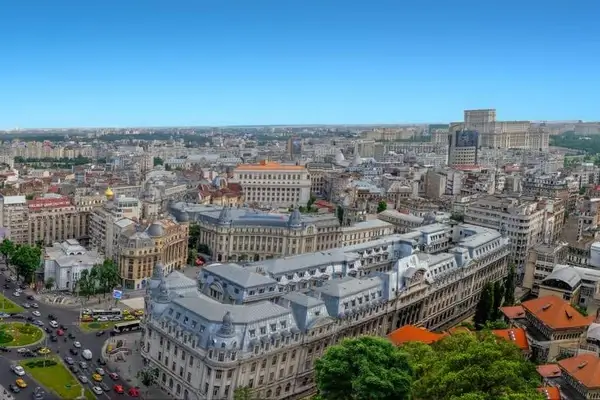 Vue aérienne de la Place de l'Université à Bucarest, Roumanie