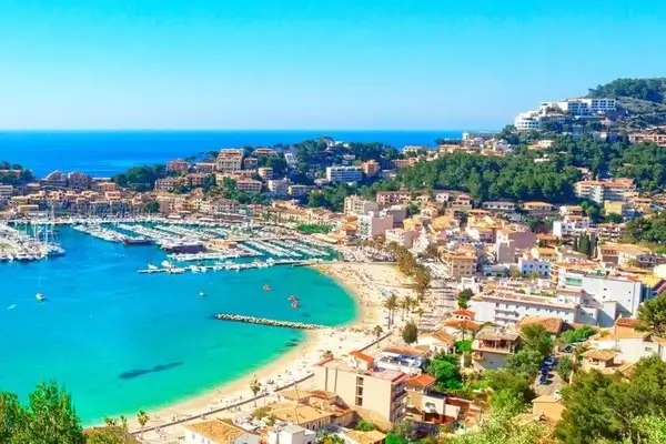 The port of Palma de Mallorca in Spain by summer with blue sky and white clouds