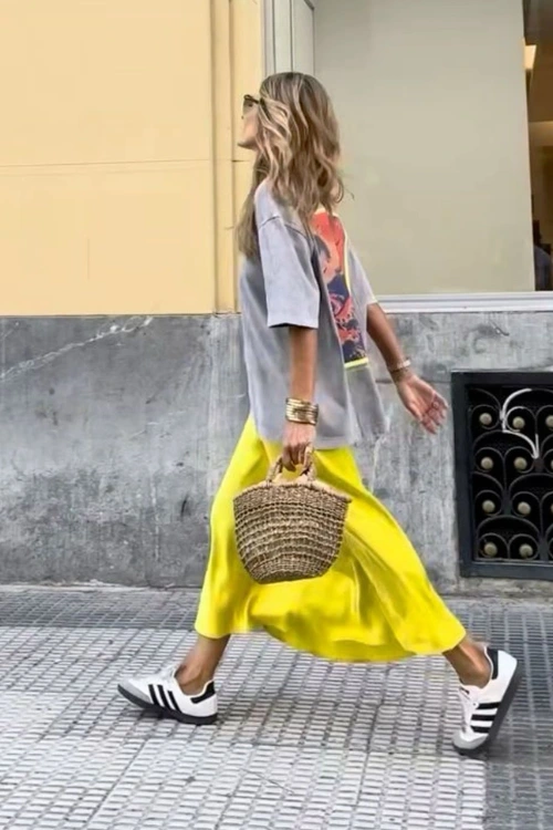 yellow-satin-skirt-with-vintage-band-tee