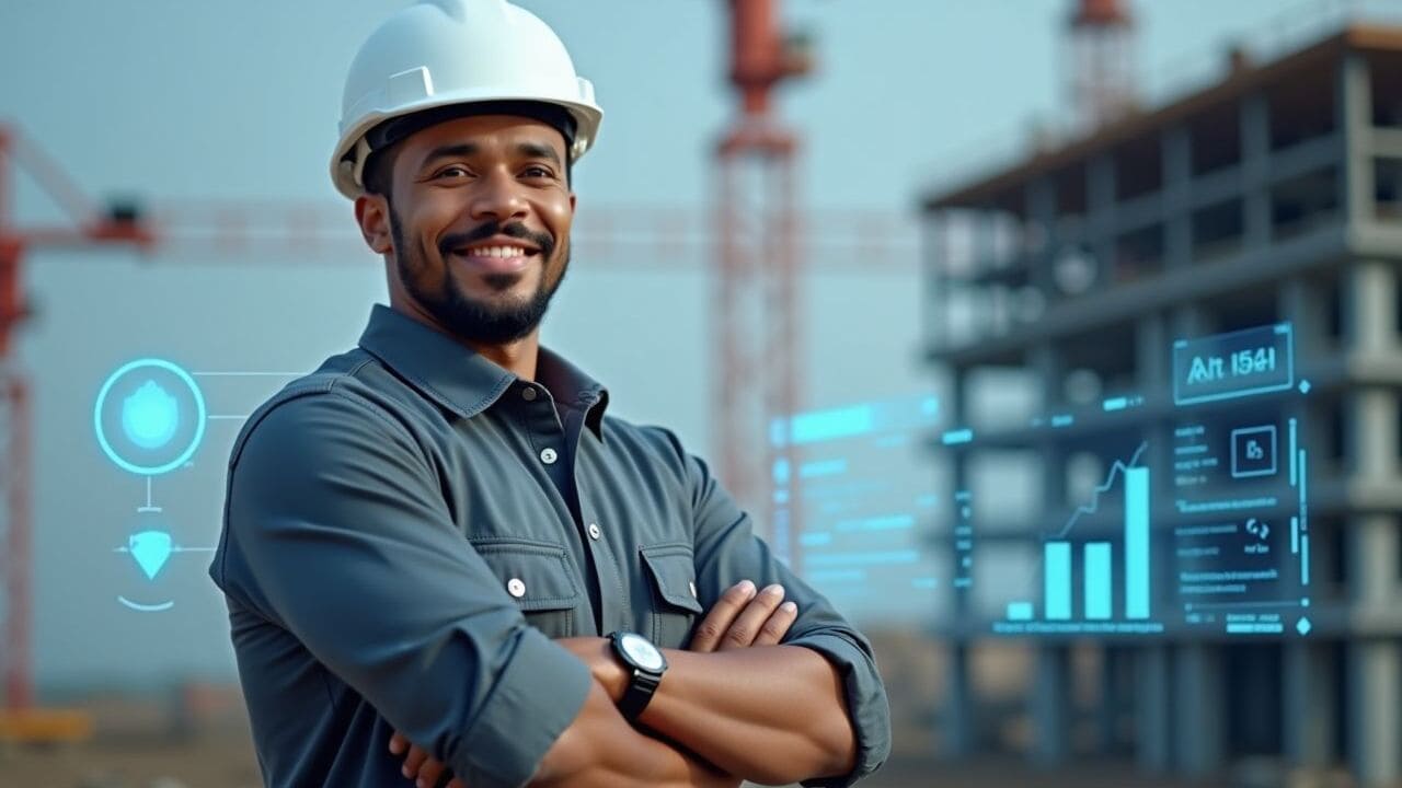 Digitales Baustellenmanagement – Bauleiter auf Baustelle mit technischem Hintergrund