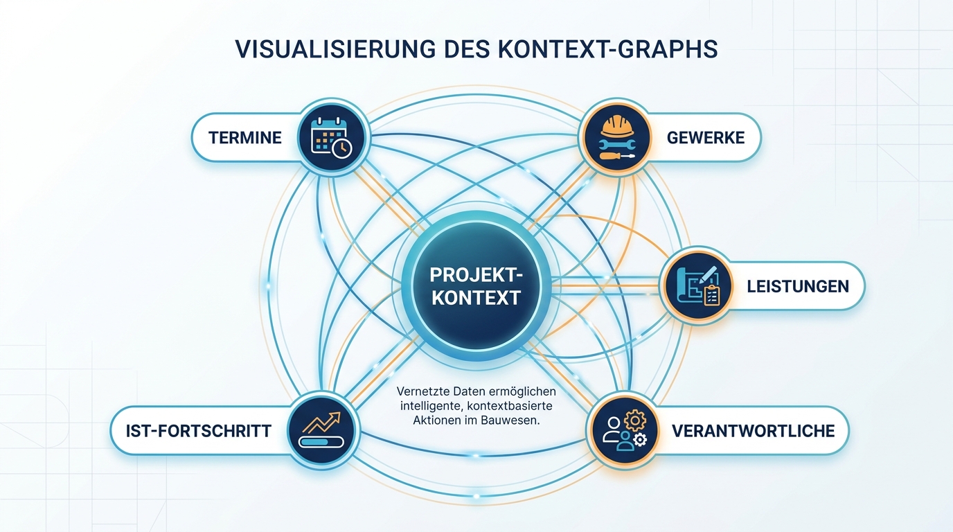 Schematische Darstellung eines Kontext-Graphen mit Verknüpfungen zwischen Terminen, Gewerken und Verantwortlichen