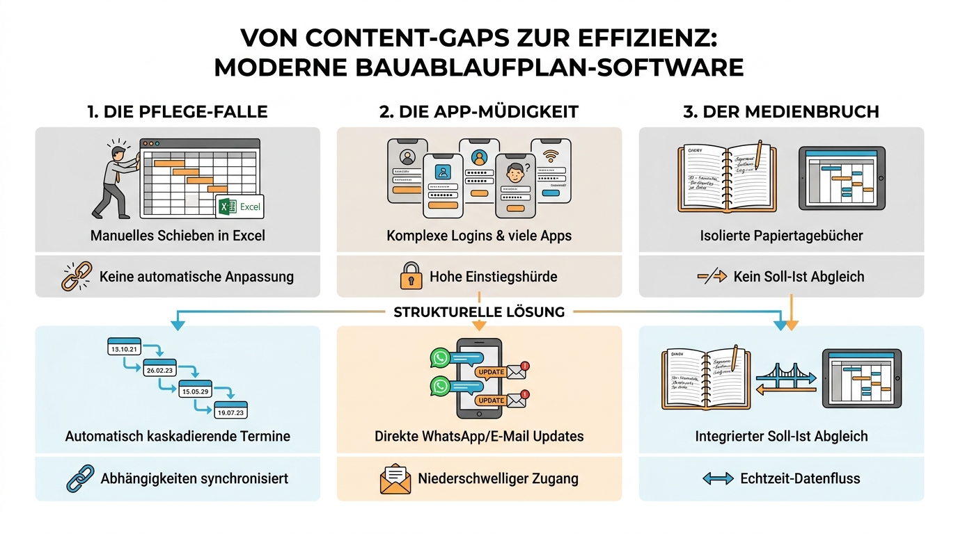 Infografik zeigt die Behebung von Medienbrüchen durch automatische Verschiebungen und barrierefreie Kommunikation