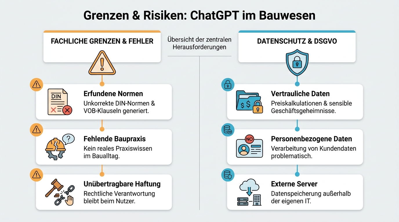 Infografik zu den Risiken von KI bezüglich DIN-Normen und Datenschutz