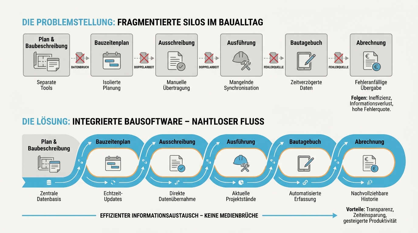 Infografik zur operativen Prozesskette von der Ausführungsplanung bis zur Bauabrechnung