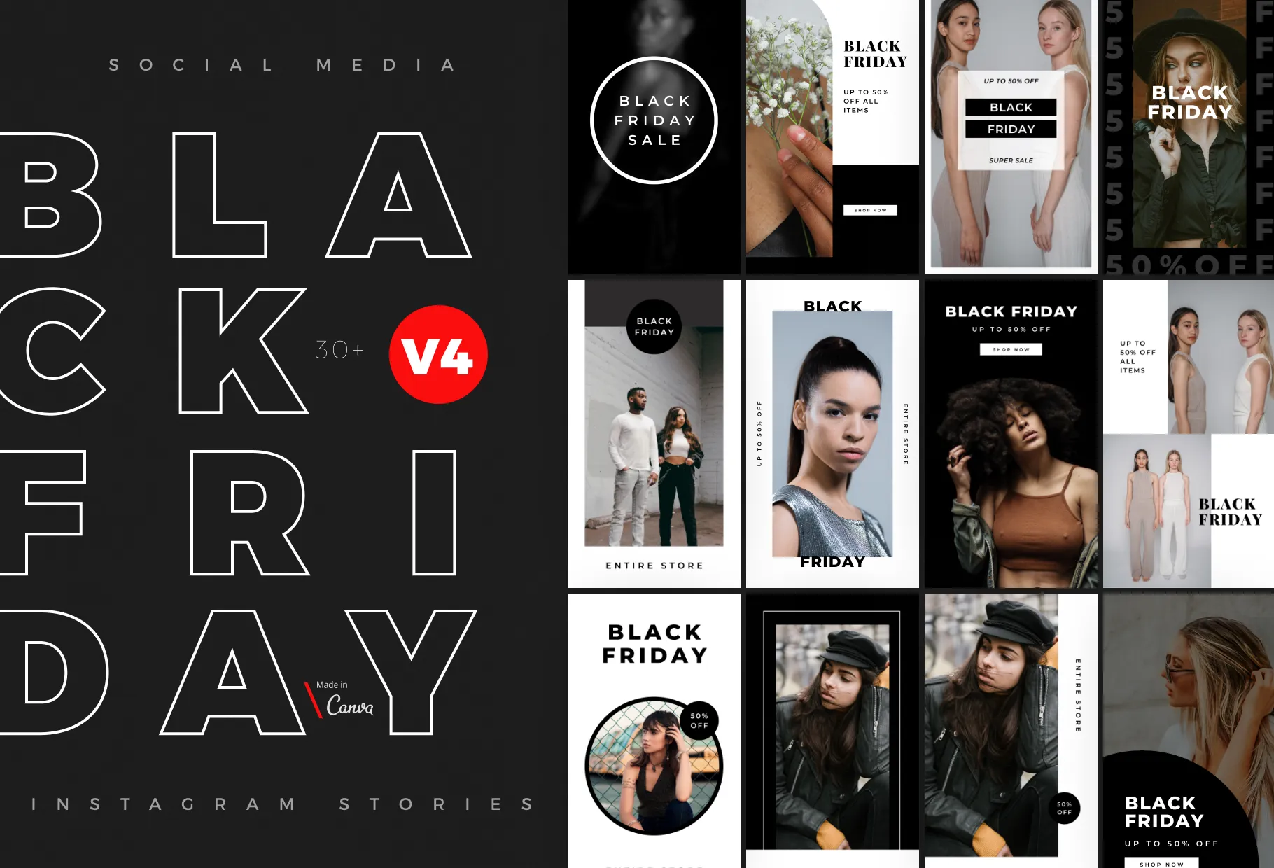 30 Black Friday Instagram Promo Stories Canva Templates V4