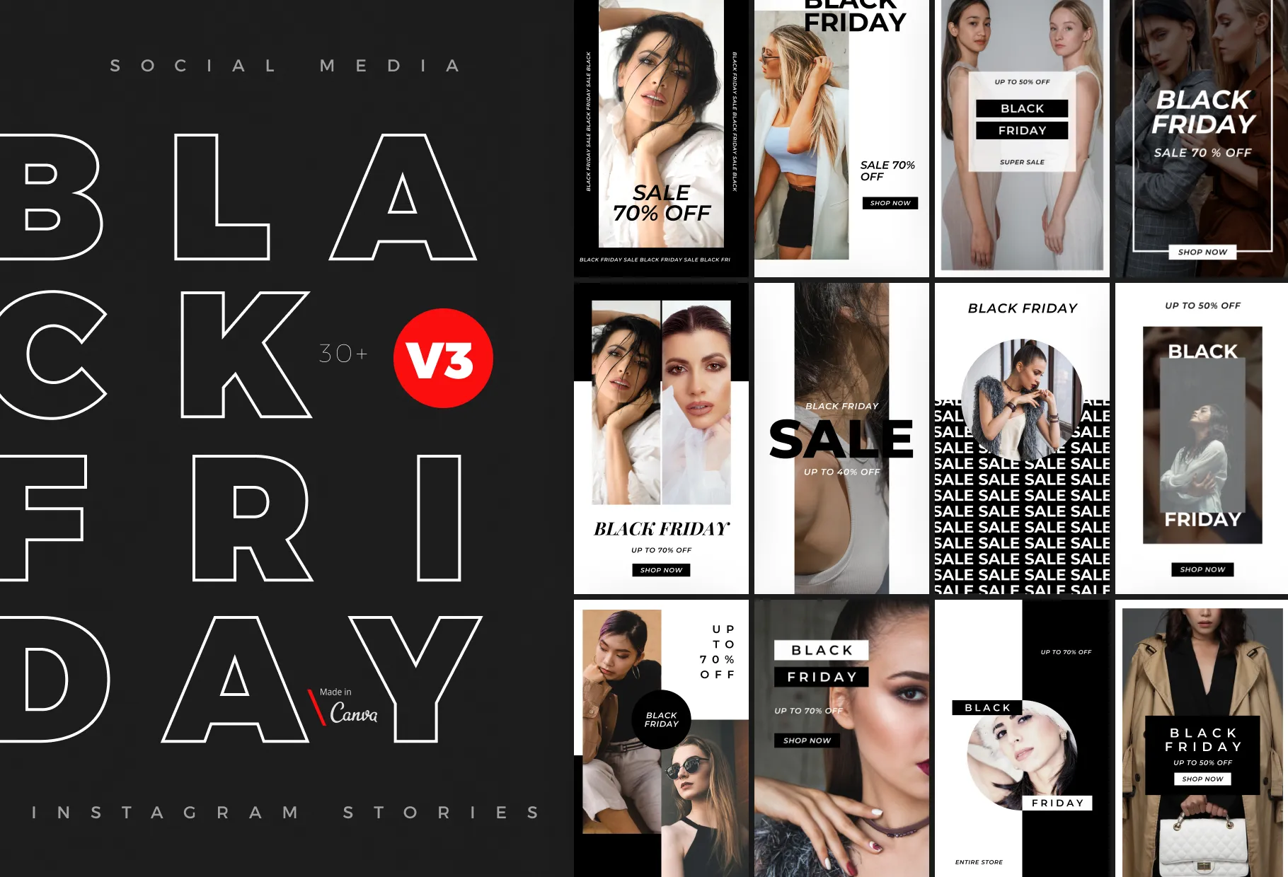 30 Black Friday Instagram Promo Stories Canva Templates V3