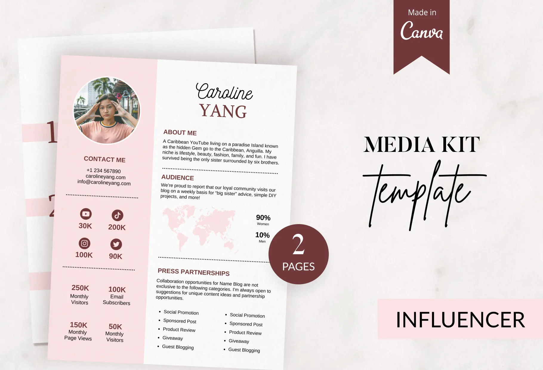 Caroline Media Kit Canva Template for Influencers