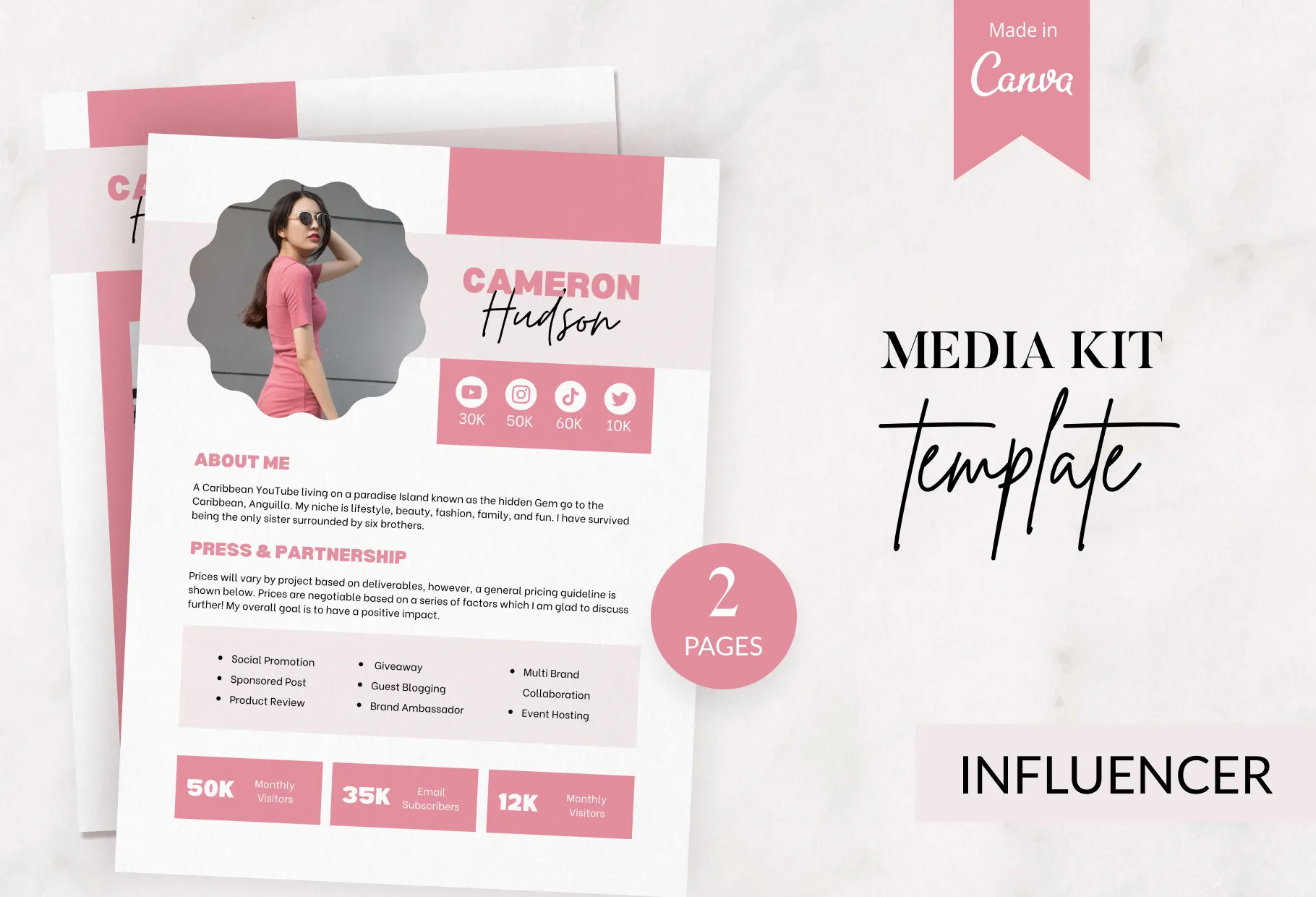 Cameron Media Kit Canva Template for Influencers