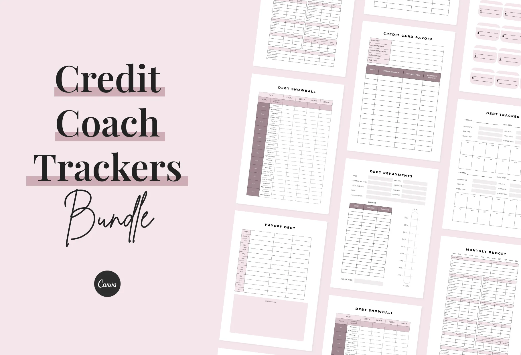 Credit Coach Trackers Bundle Canva Template