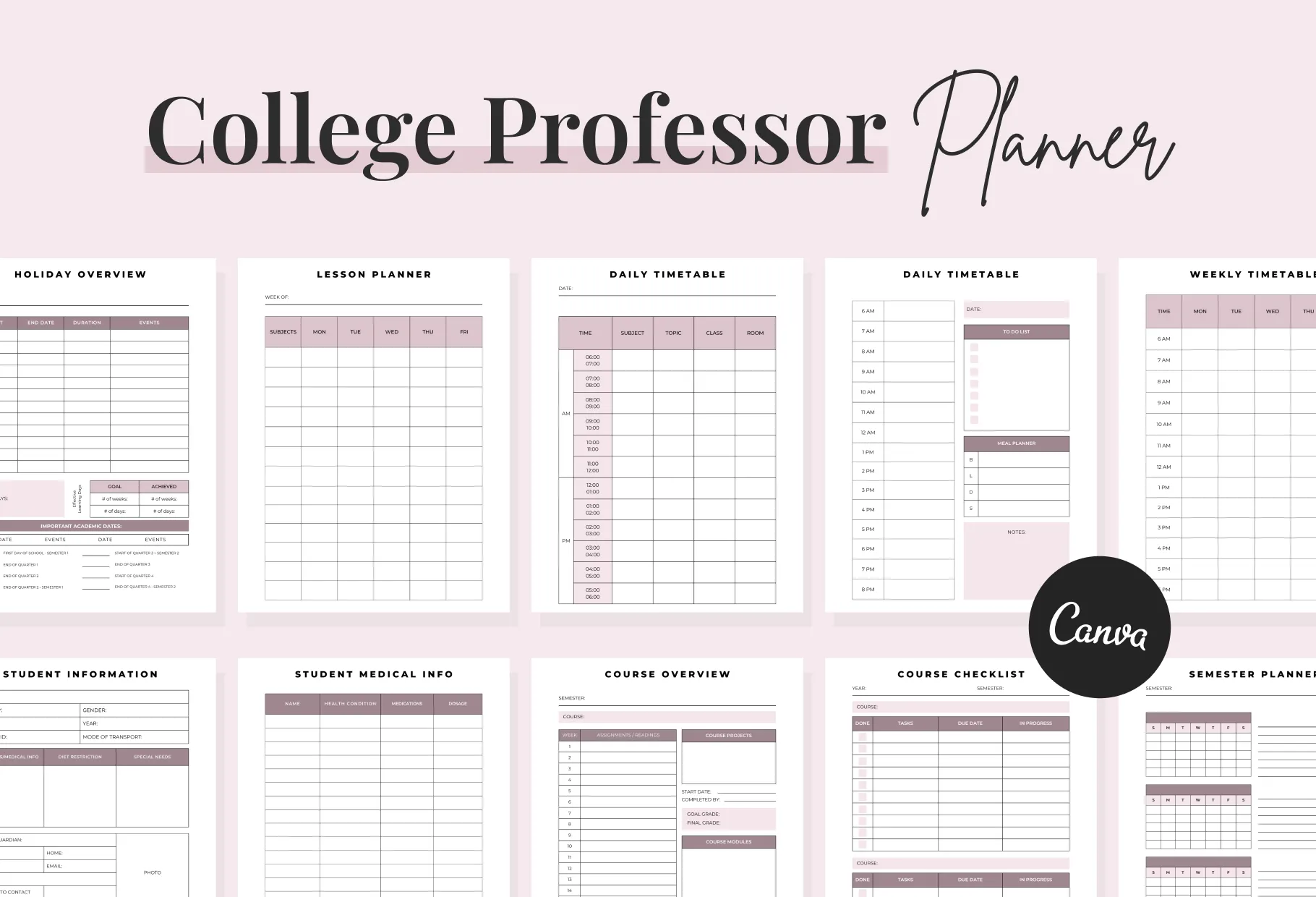 College Professor Planner Canva Template