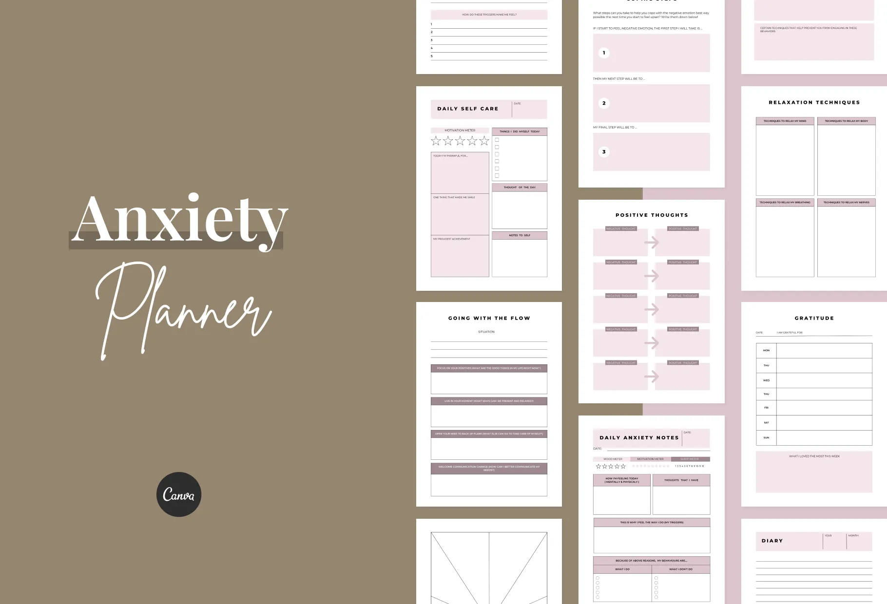 Anxiety Planner Canva Template A4 Size