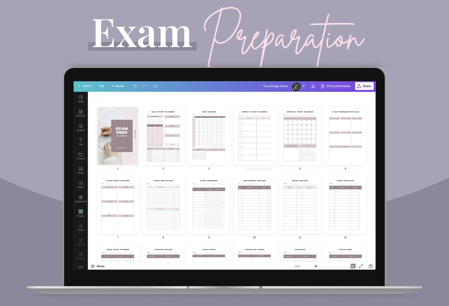 Exam Preparation Planner Canva Template A4 Size