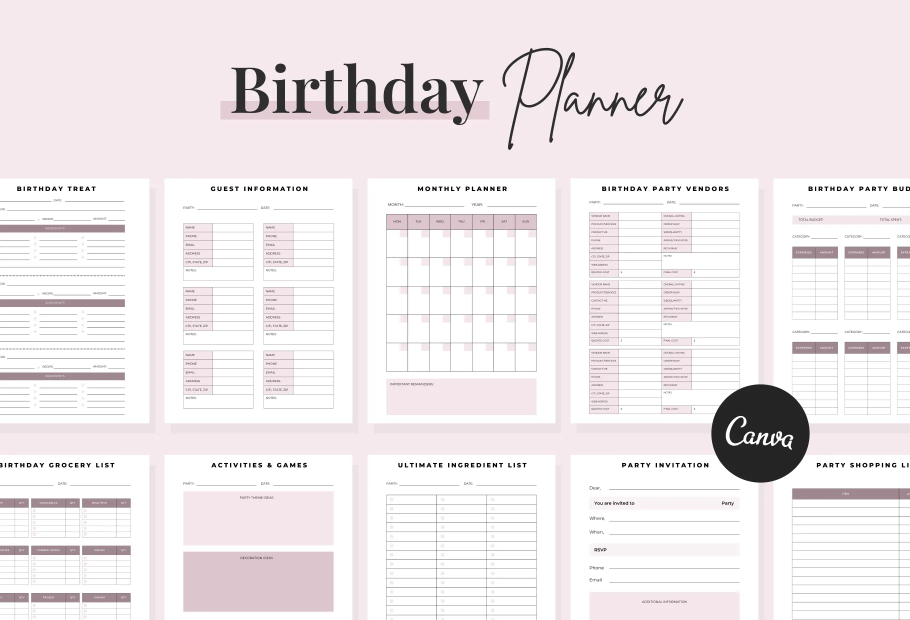 Birthday Planner Canva Template