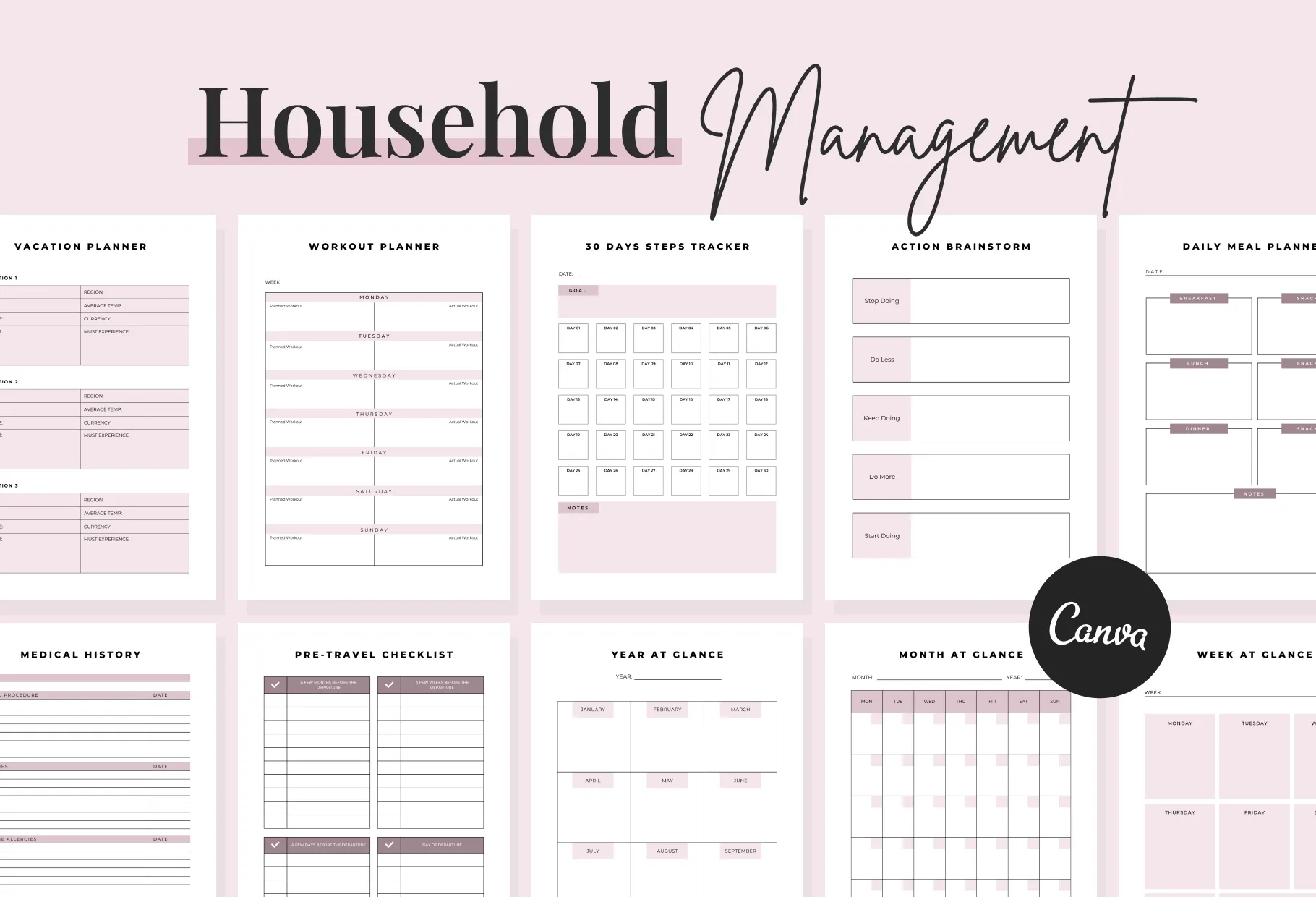 Household Management Planner Canva Template
