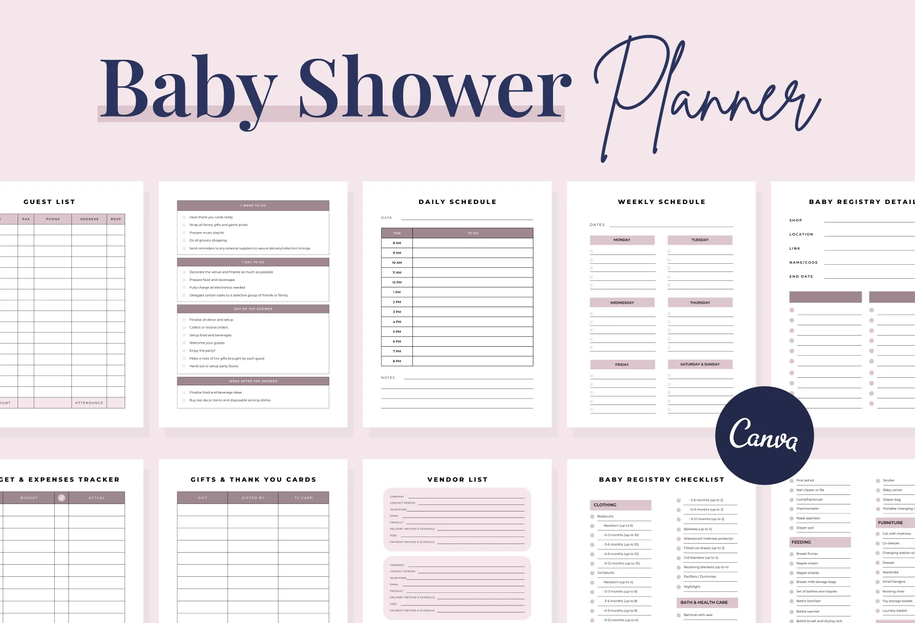 Baby Shower Planner Canva Template