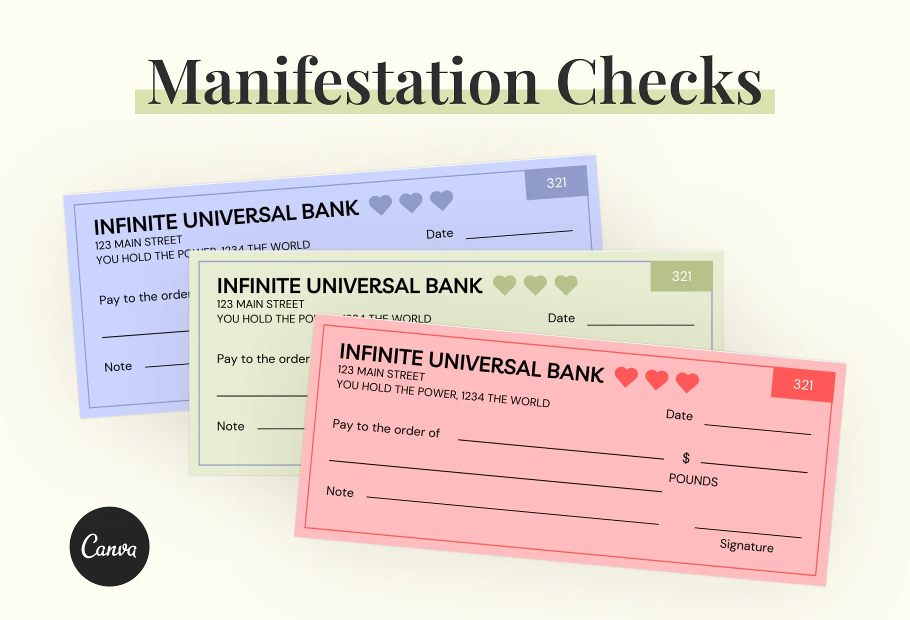 Spring Bud Manifestation Check Printable and Editable Canva Template