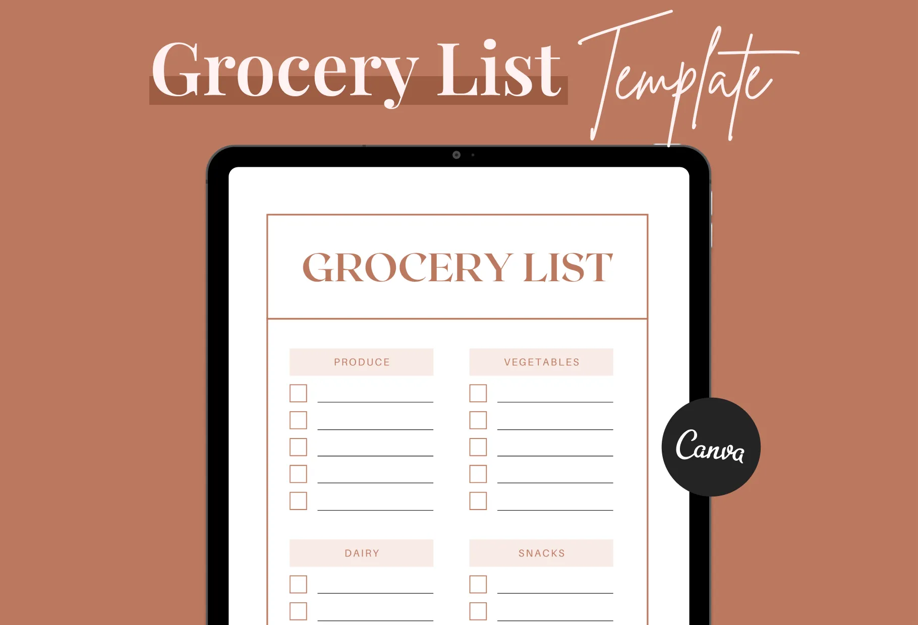 Brown Sugar Grocery List Printable and Editable Canva Template