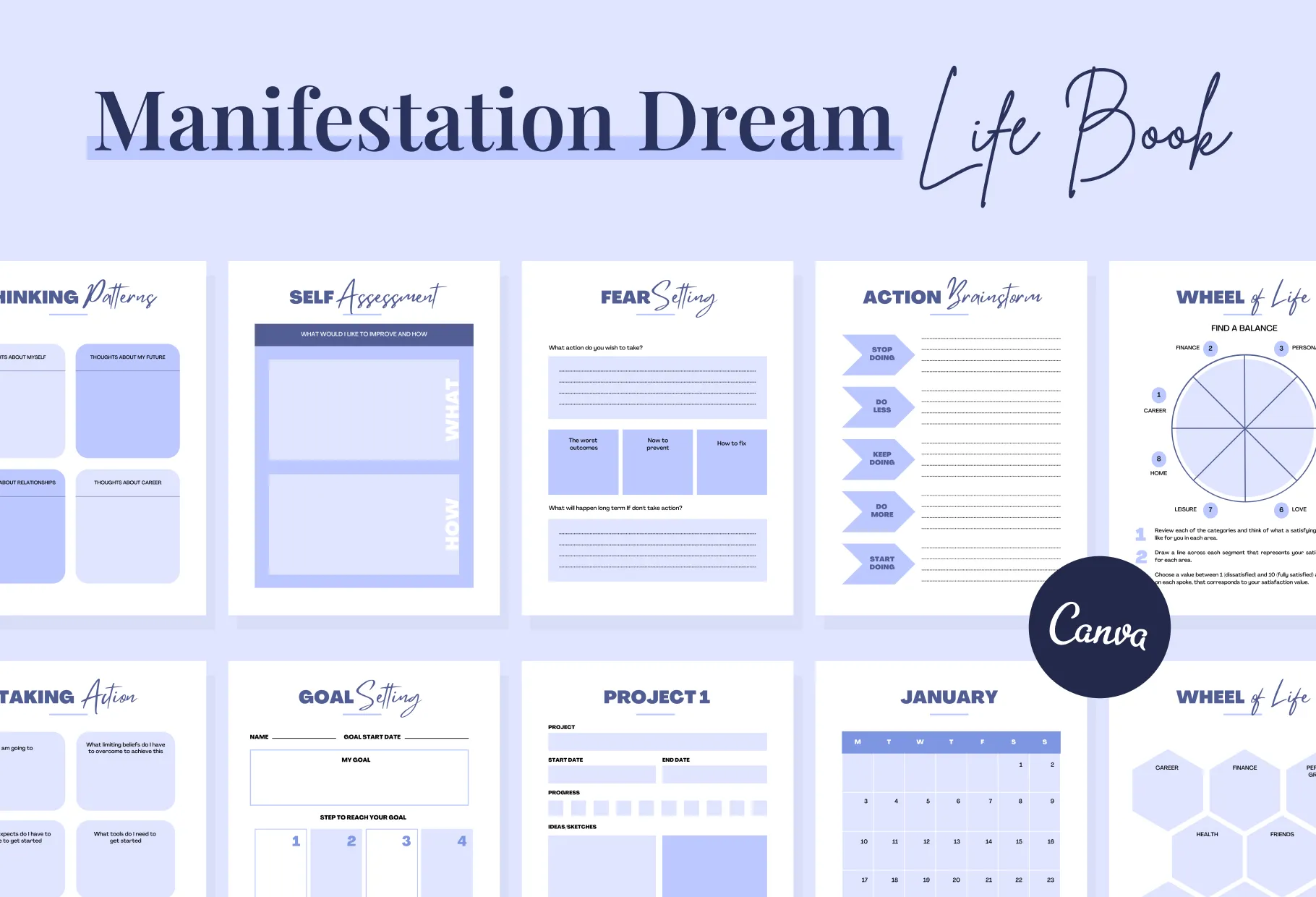 Cornflower Blue Manifestation Dream Life Book Canva Template Printable and Editable