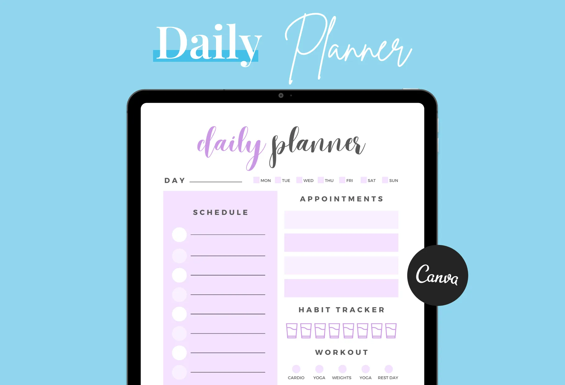 Wisteria Daily Planner Printable and Editable Canva Template