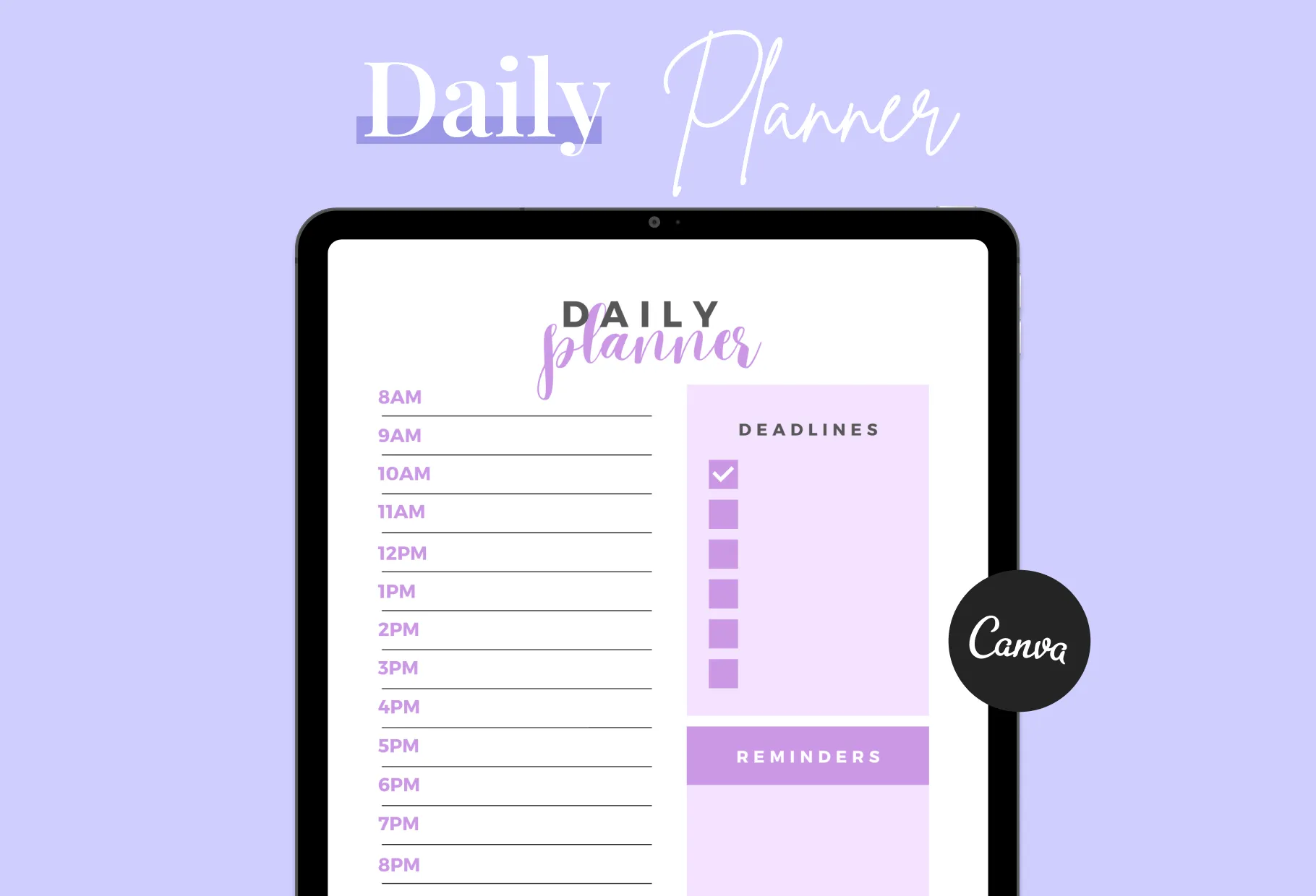 Pastel Purple Daily Planner Printable and Editable Canva Template