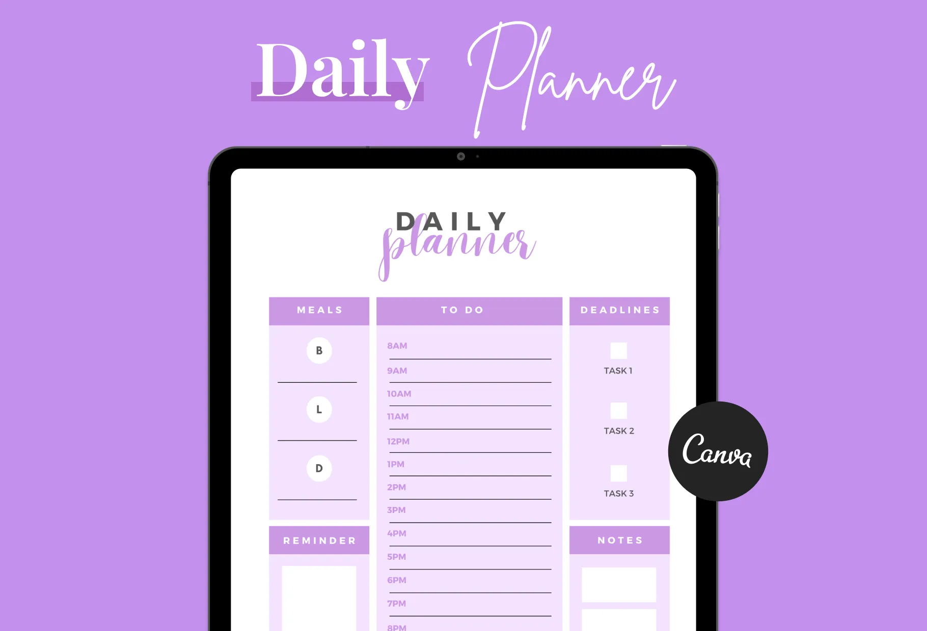 Bright Lilac Daily Planner Printable and Editable Canva Template