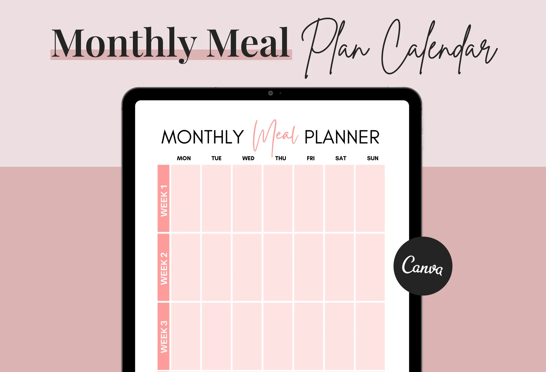 Salmon Rose Monthly Meal Plan Calendar Printable and Editable Canva Template