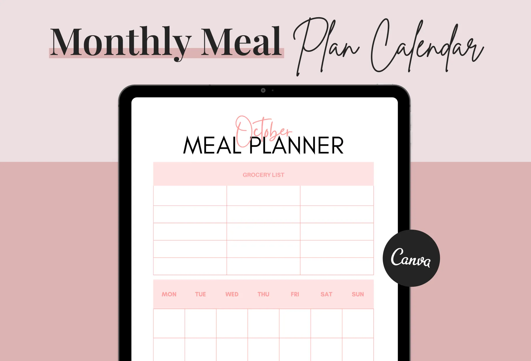 Light Salmon Monthly Meal Plan Calendar Printable and Editable Canva Template