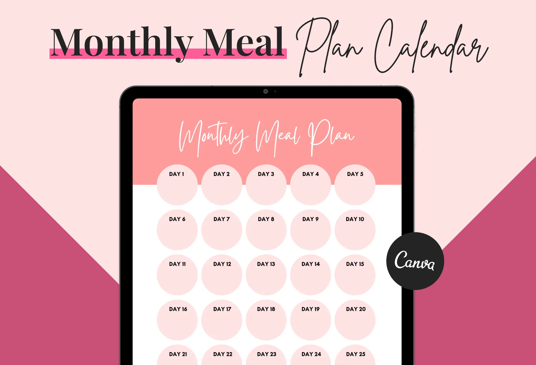 American Pink Monthly Meal Plan Calendar Printable and Editable Canva Template