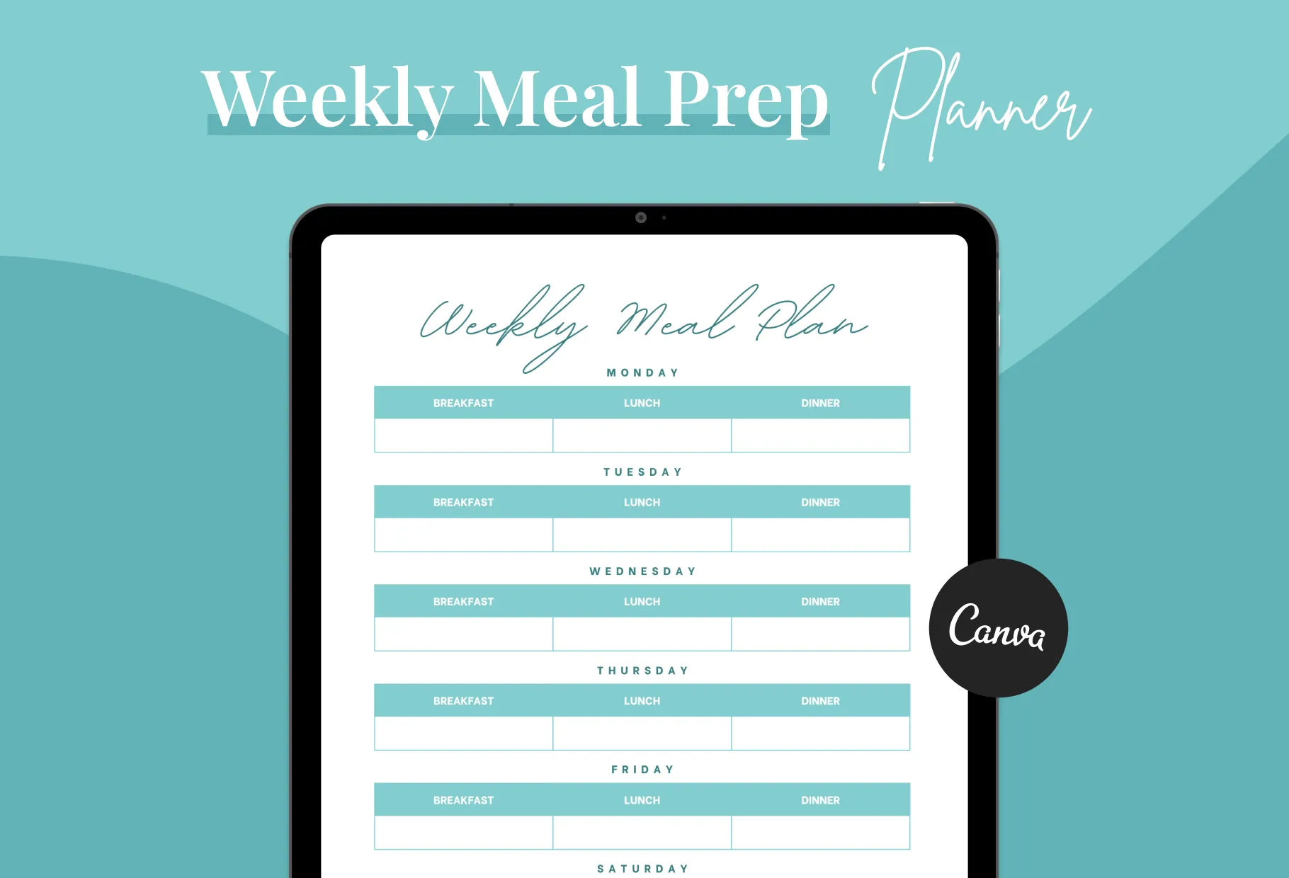 Light Cyan Weekly Meal Planner Printable and Editable Canva Template