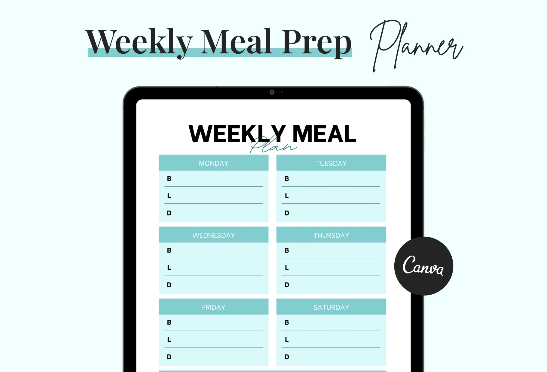Egg Blue Weekly Meal Planner Printable and Editable Canva Template