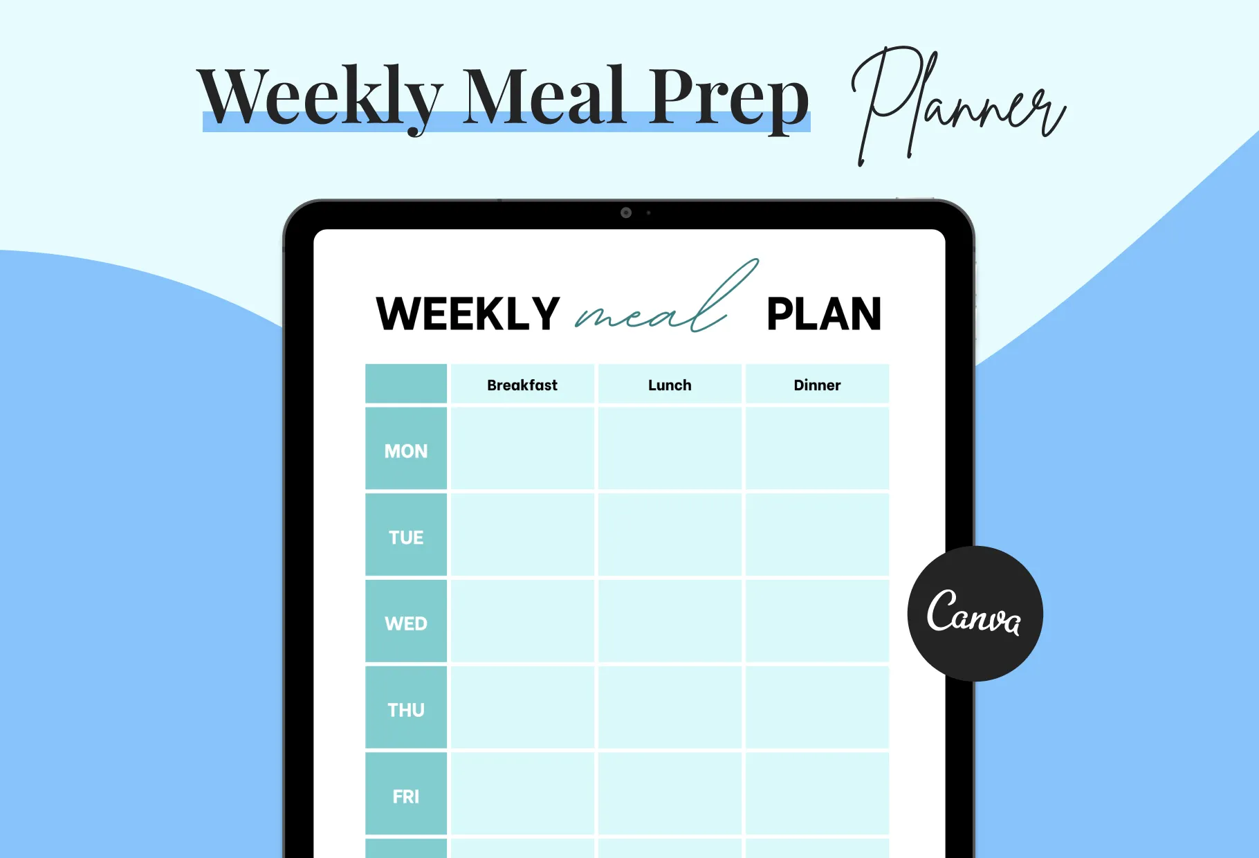 Crystal Weekly Meal Planner Printable and Editable Canva Template
