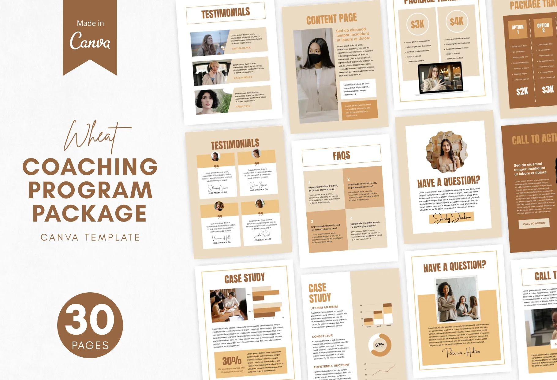 30-Page Coaching Program Package Canva Template Wheat Style