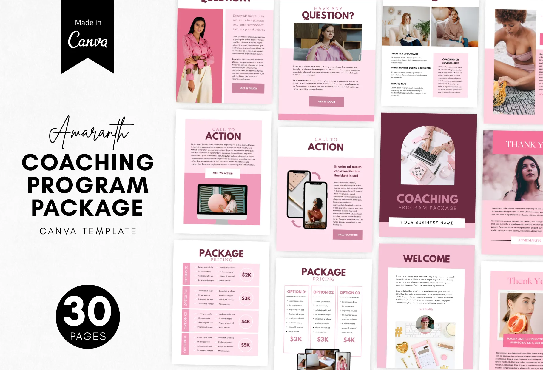 30-Page Coaching Program Package Canva Template Amaranth Style