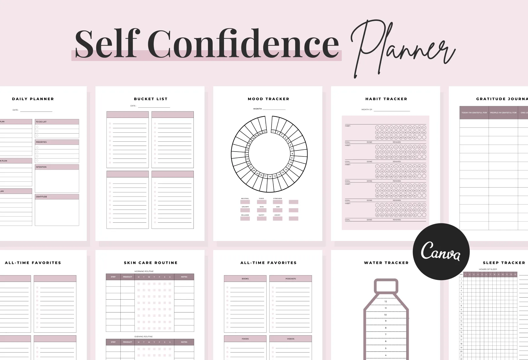 Self Confidence Planner Canva Template