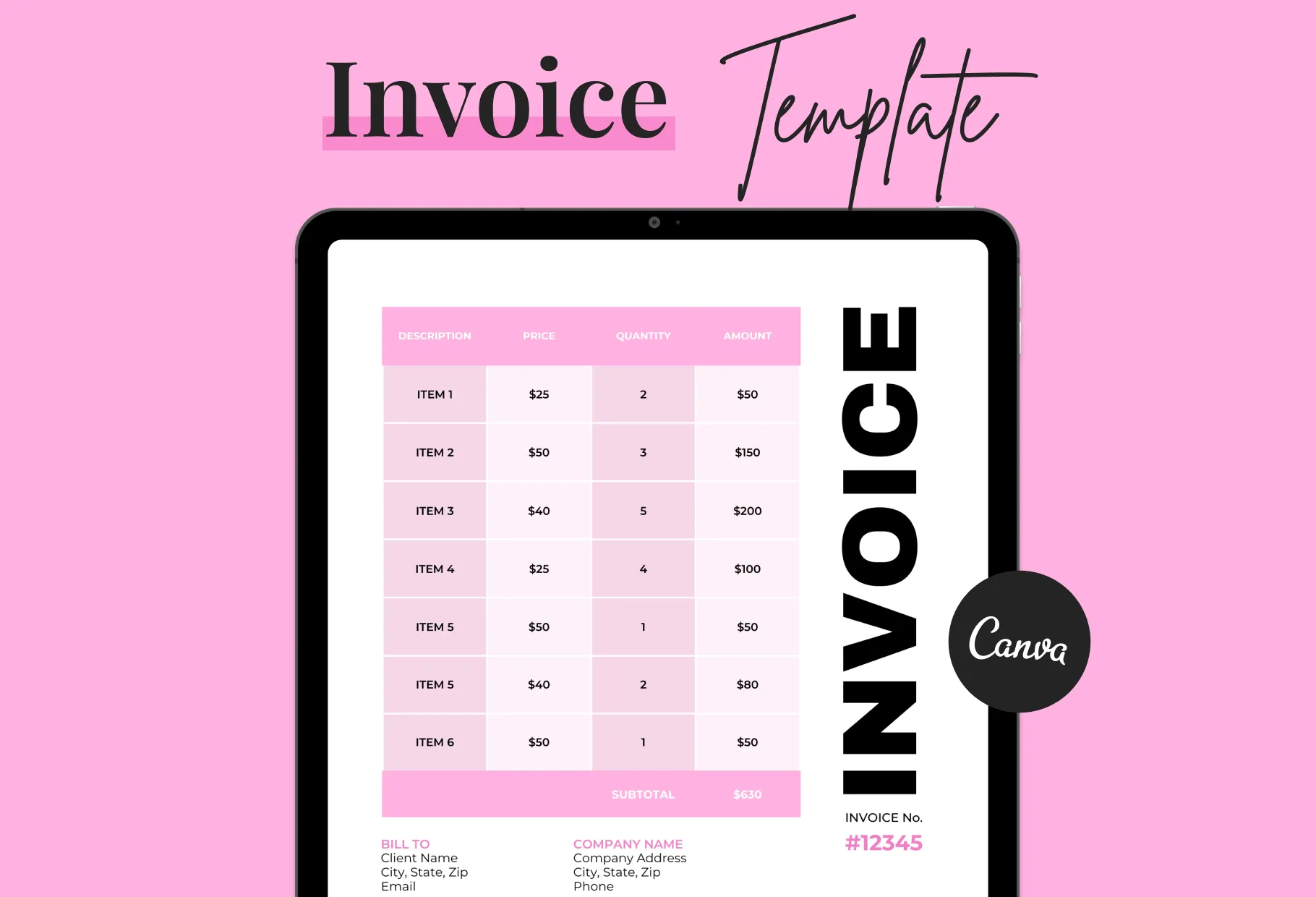 Pink Pearl Invoice Canva Template Printable and Editable