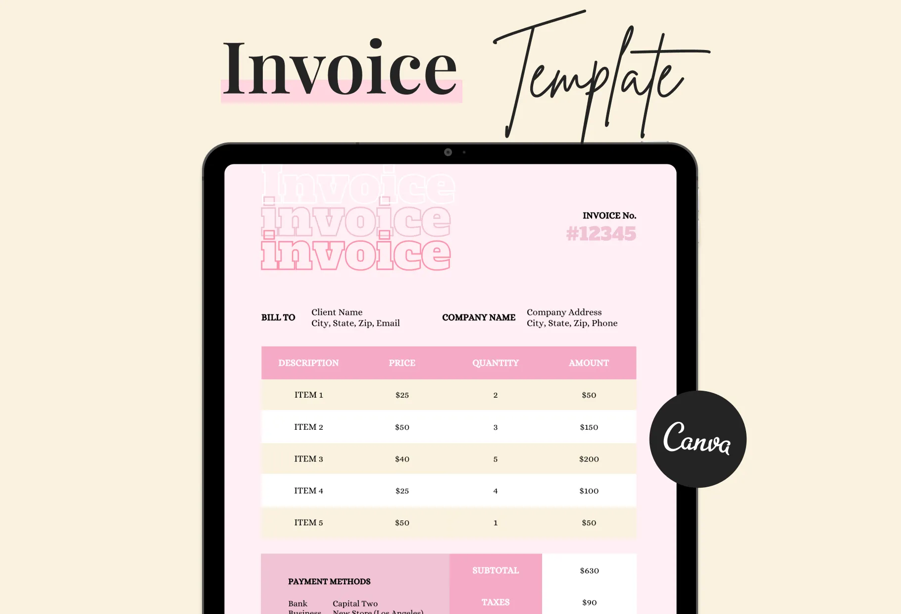 Classic Rose Invoice Canva Template Printable and Editable