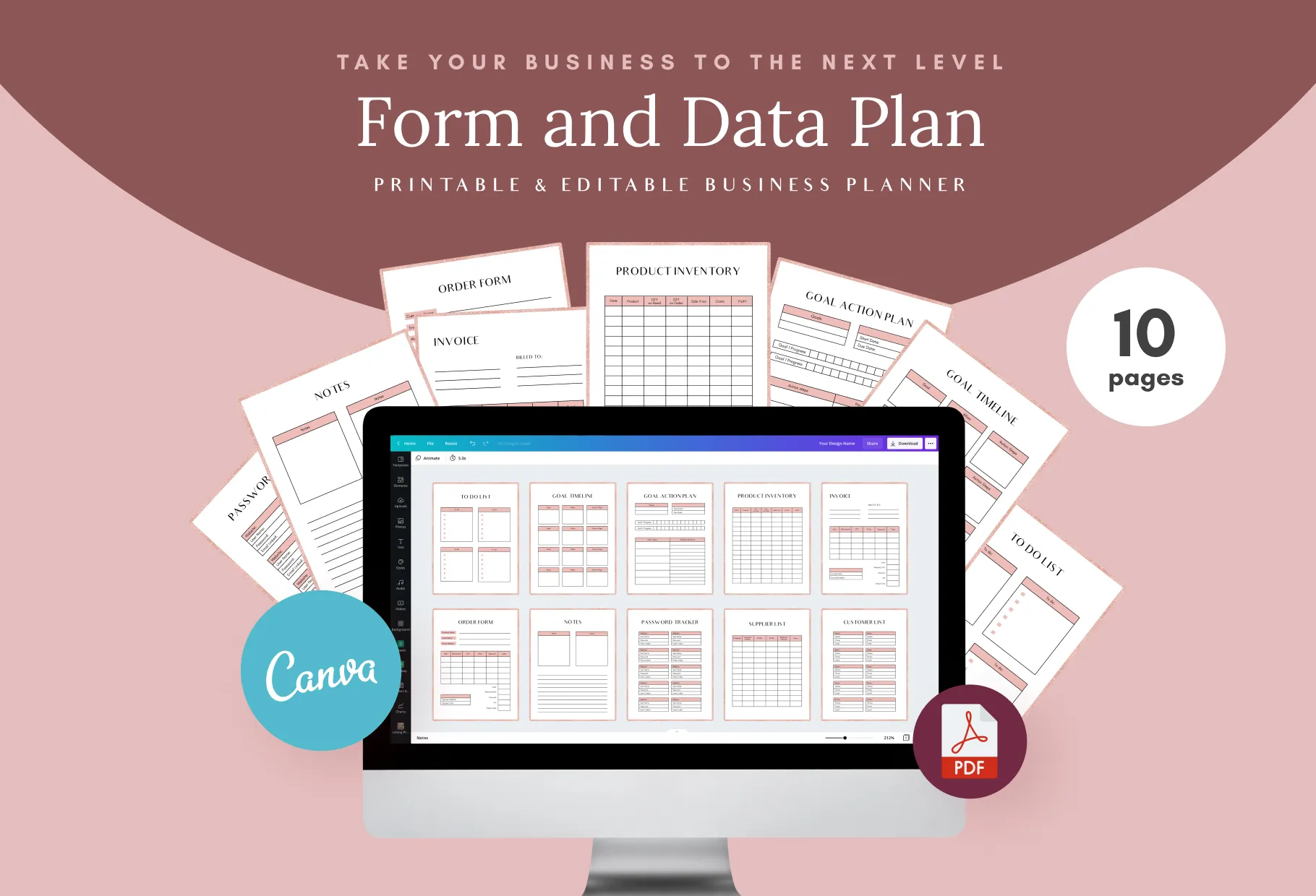Form and Data Plan Printable and Editable Canva Planner Template