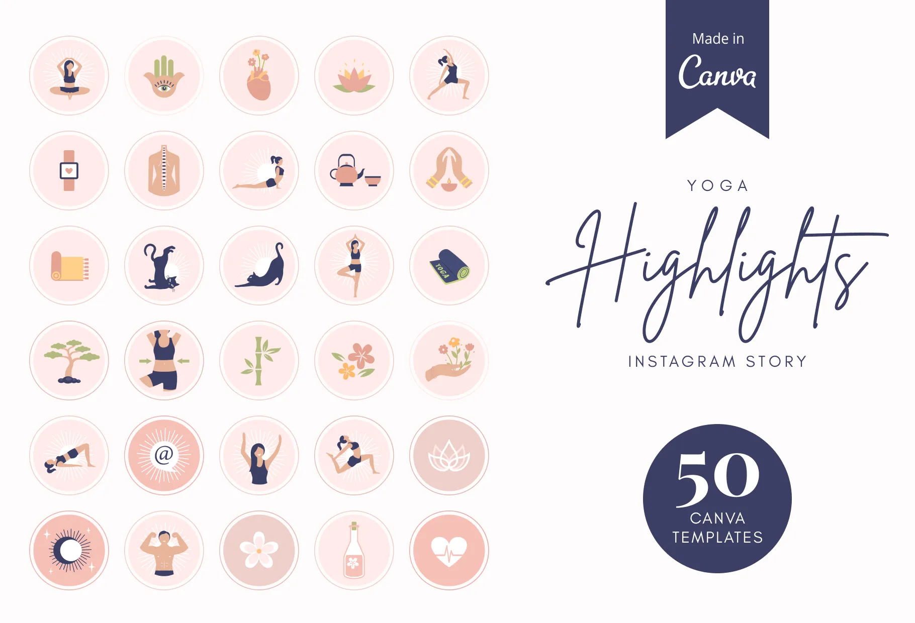 50 Yoga Instagram Story Highlight Covers Canva Templates