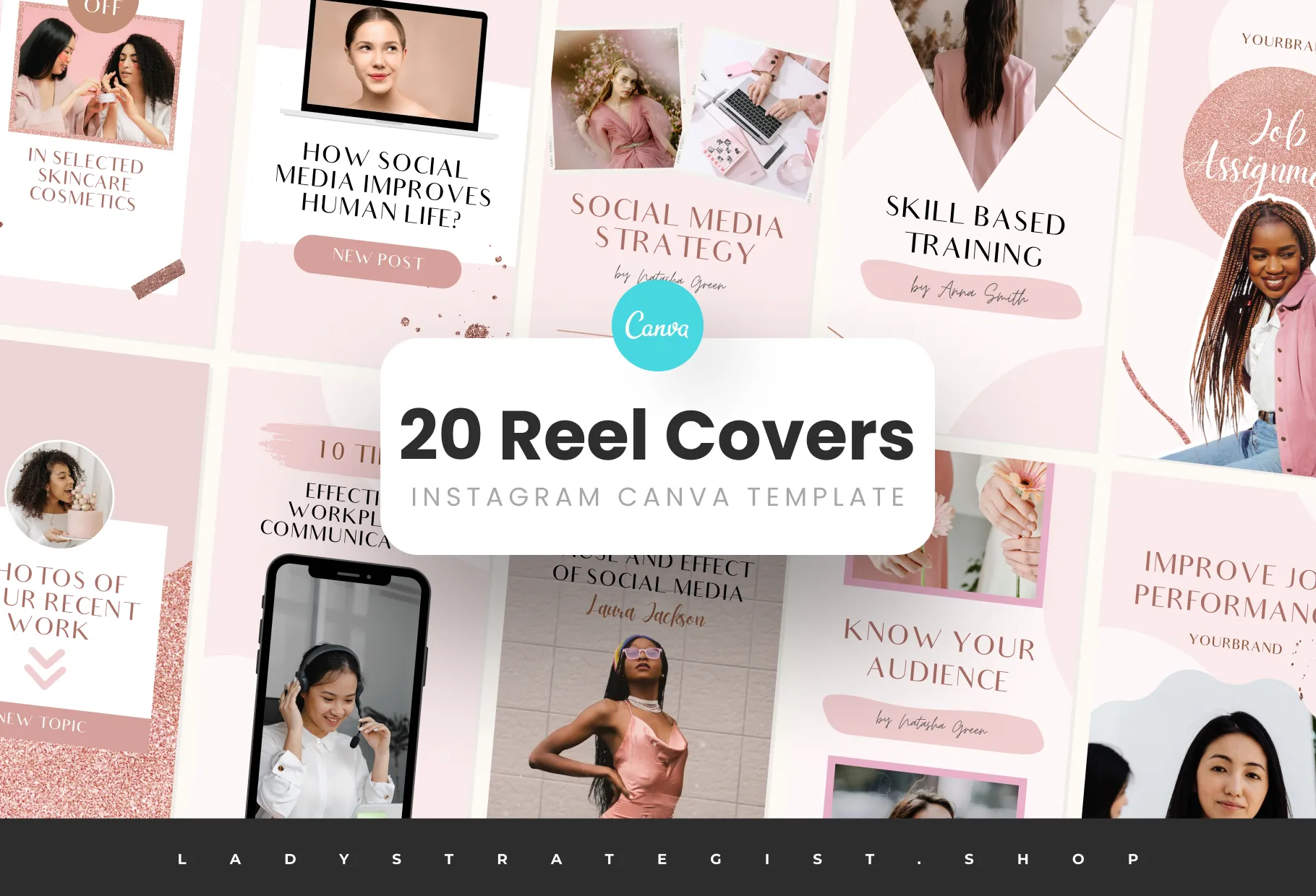 20 Rose Gold Instagram Reel Covers Canva Templates