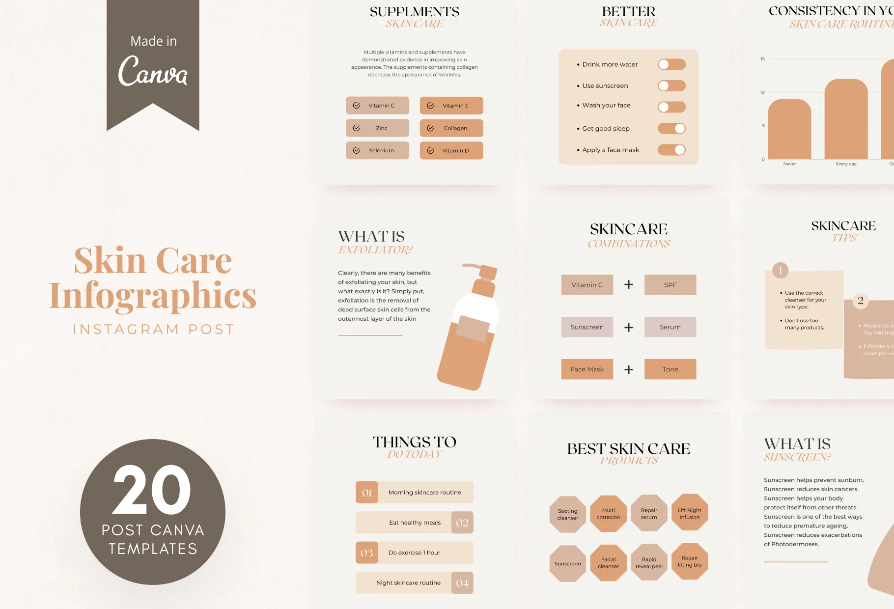 20 Skin Care Infographics Instagram Posts Fully Editable Canva Templates
