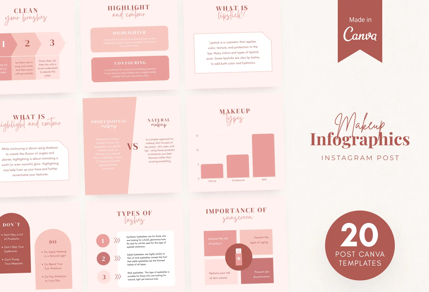 20 Makeup Infographics Instagram Posts Fully Editable Canva Templates