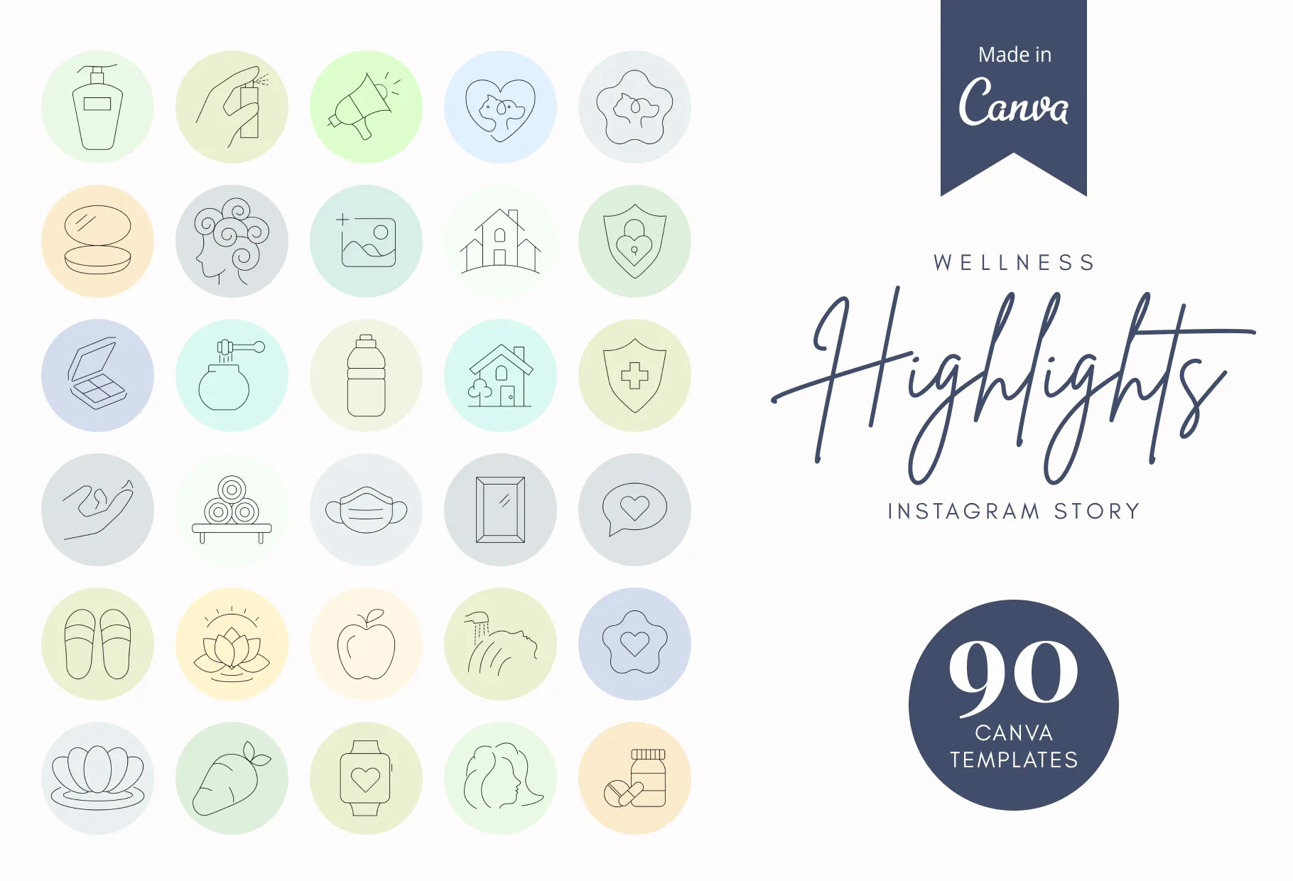 90 Wellness Pastel Instagram Story Highlight Covers