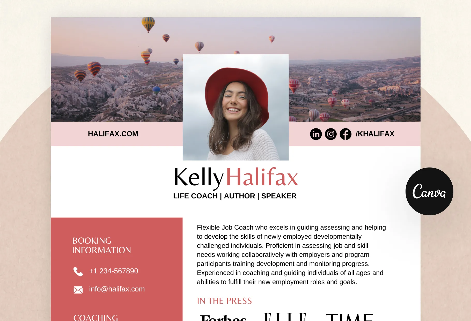 Kelly Speaker One-Sheet Canva Template