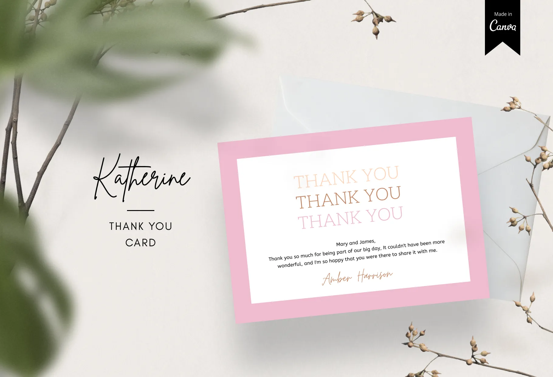 Katherine Printable Thank You Card Packaging Insert Note Canva Template