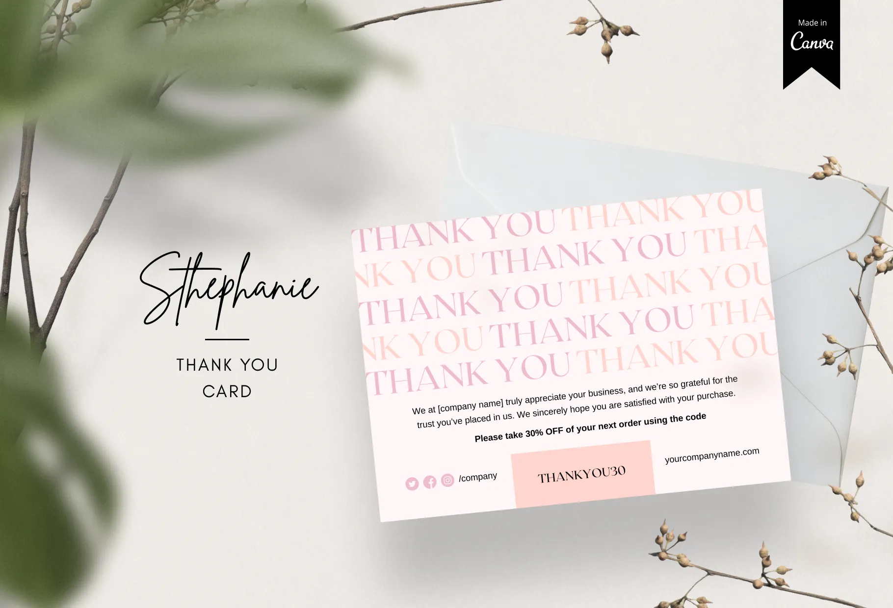 Stephanie Printable Thank You Card Packaging Insert Note Canva Template