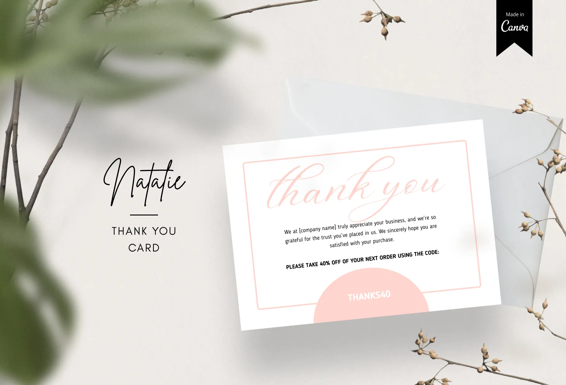 Natalie Printable Thank You Card Packaging Insert Note Canva Template