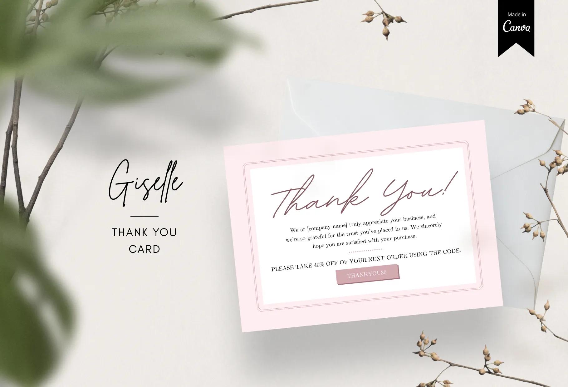 Giselle Printable Thank You Card Packaging Insert Note Canva Template
