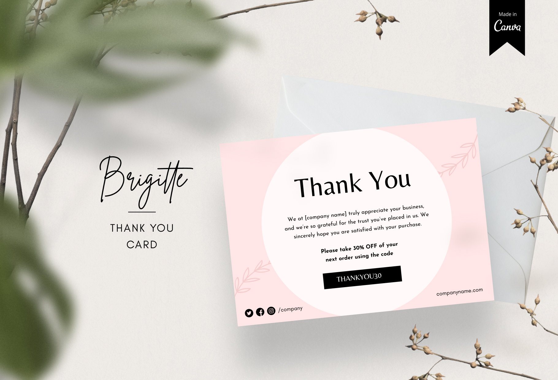 Brigitte Printable Thank You Card Packaging Insert Note Canva Template
