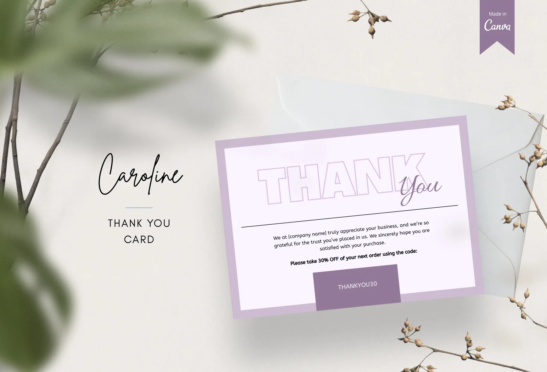Caroline Printable Thank You Card Packaging Insert Note Canva Template