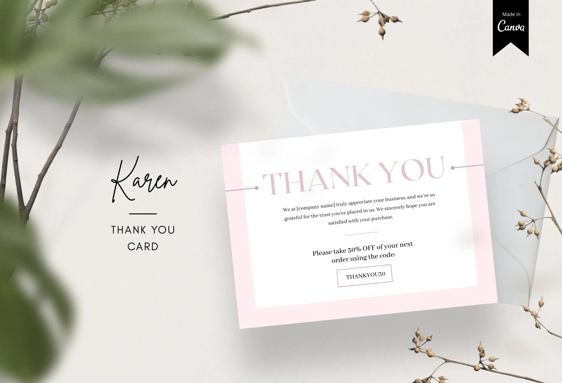 Karen Printable Thank You Card Packaging Insert Note Canva Template